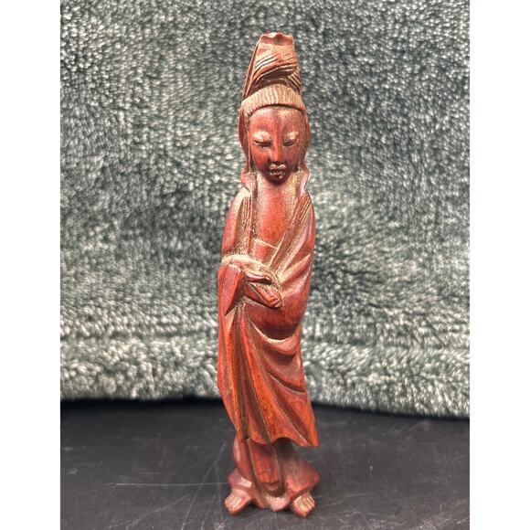 Guan Yin Old Chinese Goddess Antique Hand Carved Wood - Picture 7 of 10